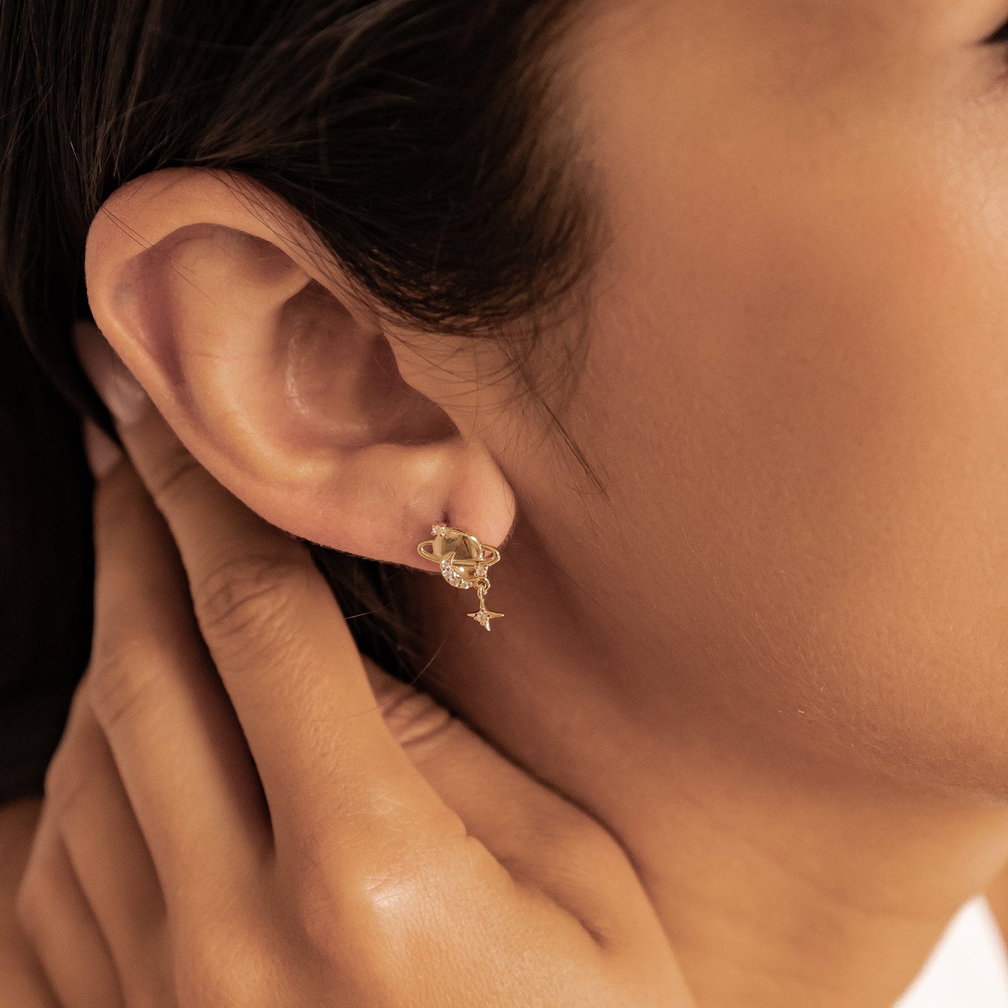 Planet Drop Stud Earrings Sterling Silver