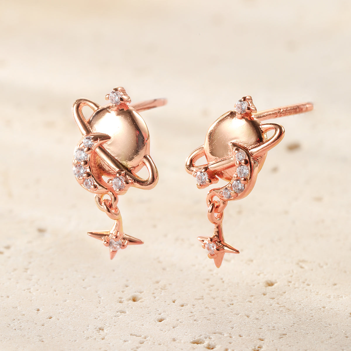 Planet Drop Stud Earrings Sterling Silver