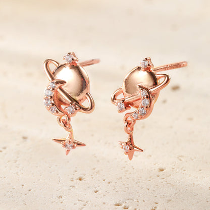 Planet Drop Stud Earrings Sterling Silver