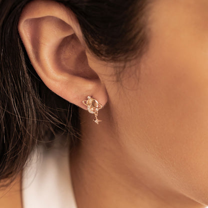 Planet Drop Stud Earrings Sterling Silver