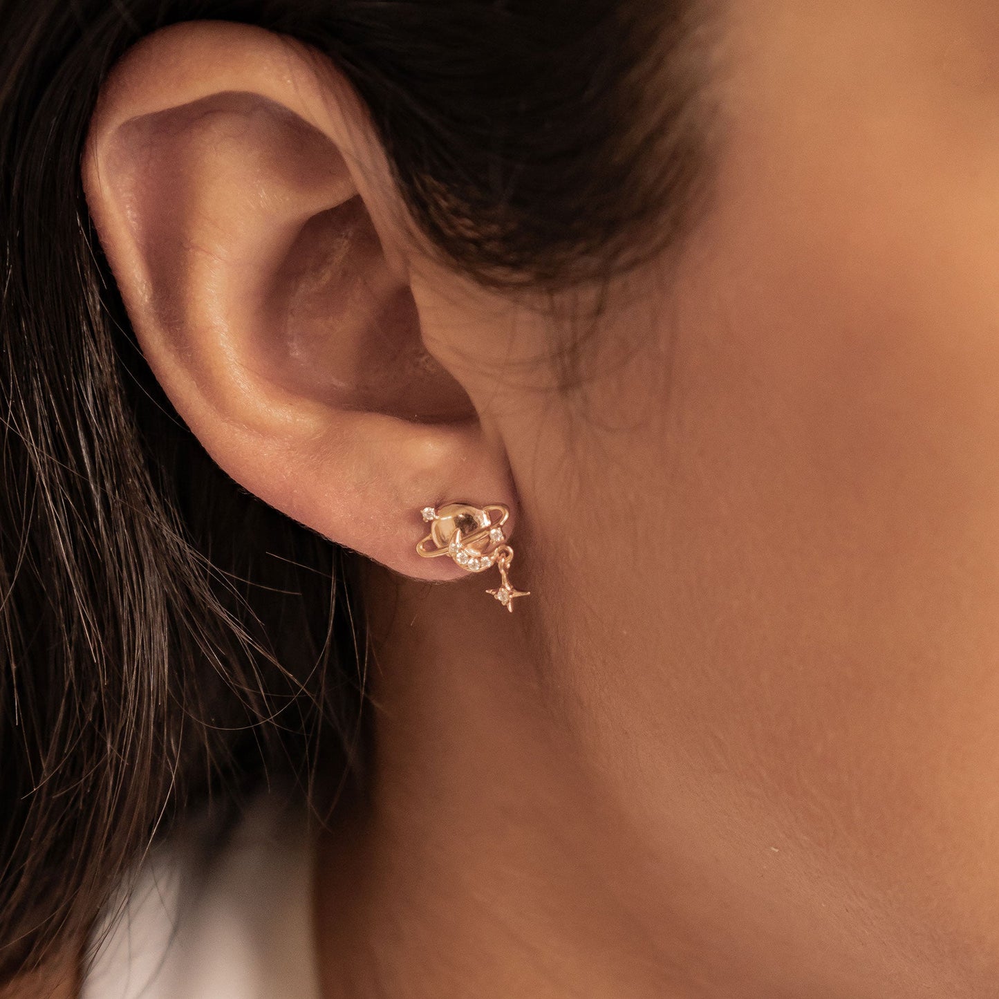 Planet Drop Stud Earrings Sterling Silver