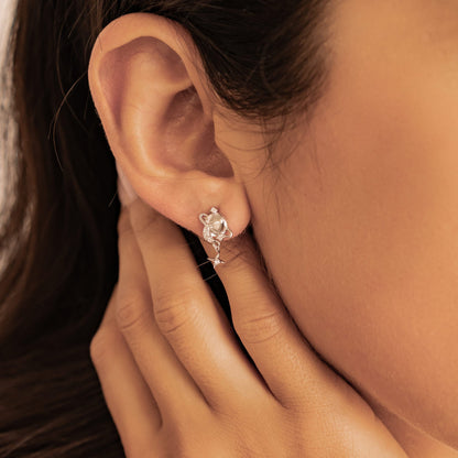 Planet Drop Stud Earrings Sterling Silver