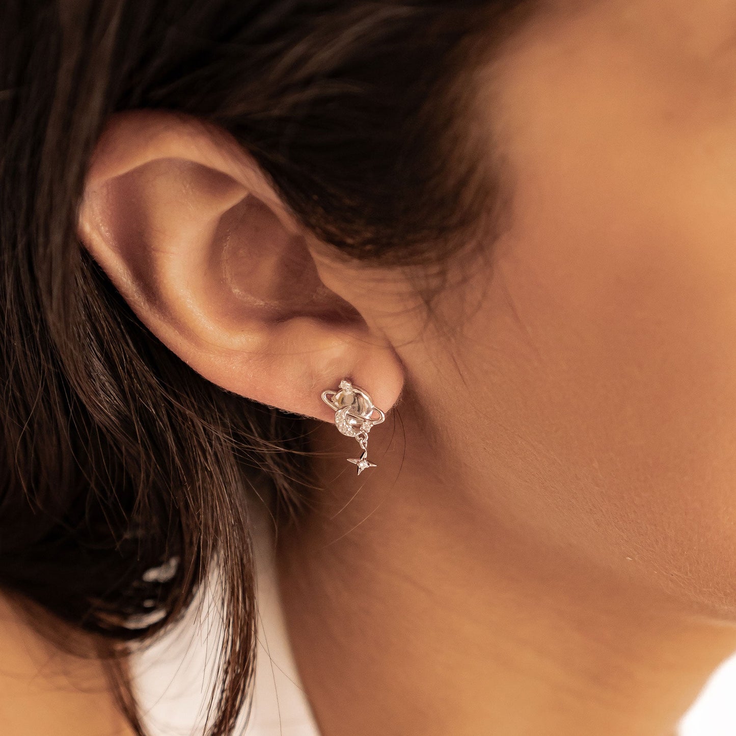 Planet Drop Stud Earrings Sterling Silver