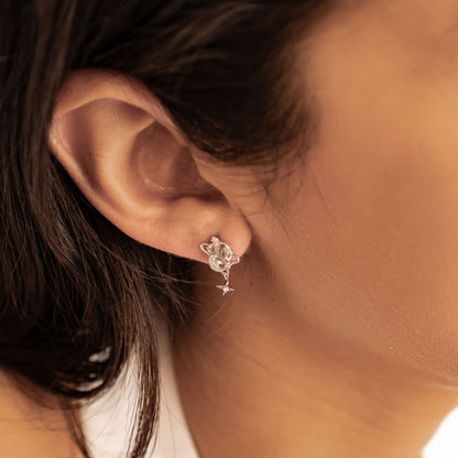 Planet Drop Stud Earrings Sterling Silver