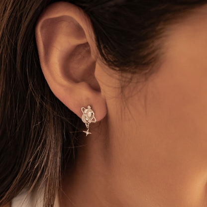 Planet Drop Stud Earrings Sterling Silver