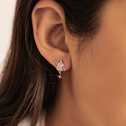 Planet Drop Stud Earrings Sterling Silver