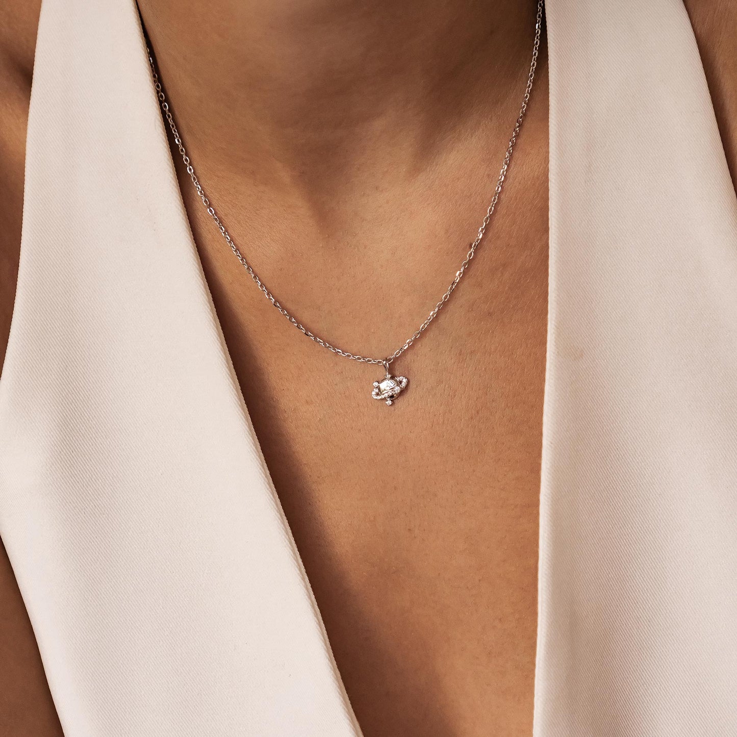 Planet Pendant Necklace Sterling Silver