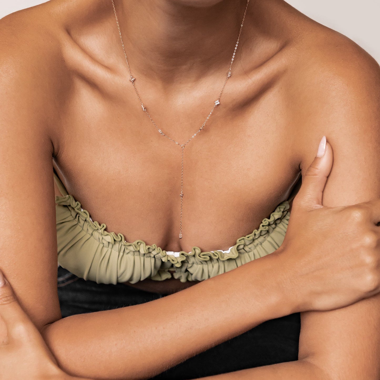 Posy Y Chain Necklace Sterling Silver Gold