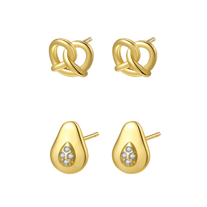 Pretzel and Avocado Stud Earring Set