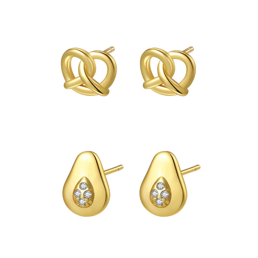 Pretzel and Avocado Stud Earring Set
