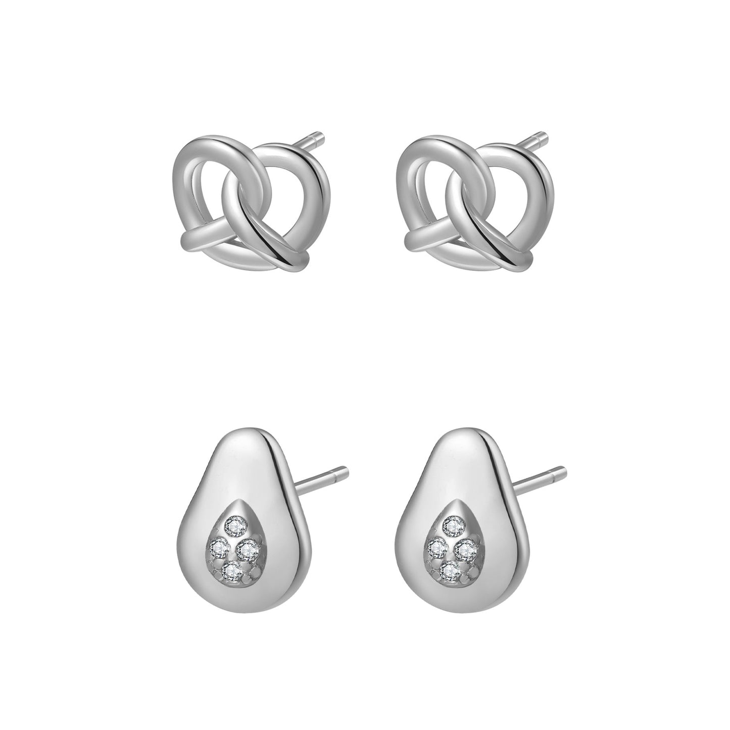 Pretzel and Avocado Stud Earring Set