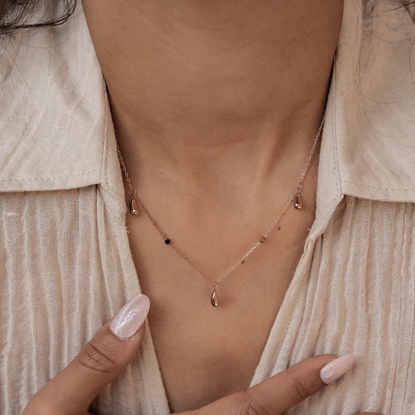 Raindrop & Sparkle Chain Necklace Waterproof