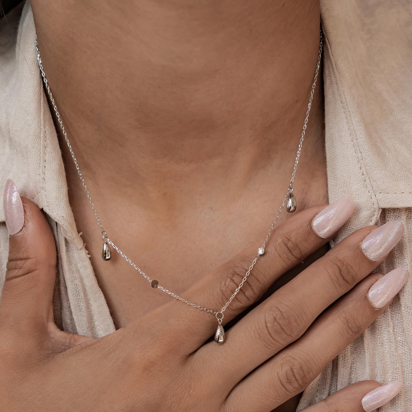 Raindrop & Sparkle Chain Necklace Waterproof