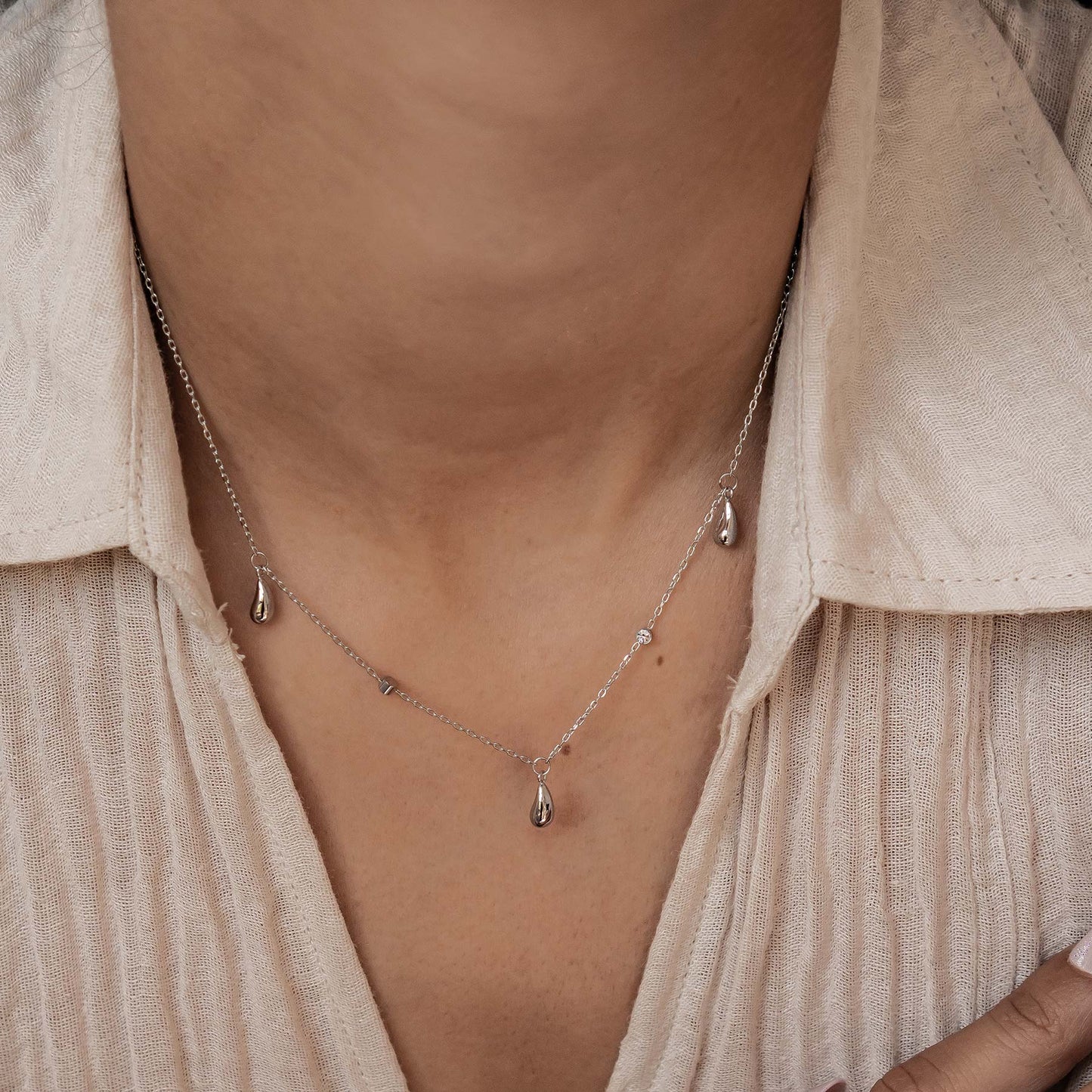 Raindrop & Sparkle Chain Necklace Waterproof