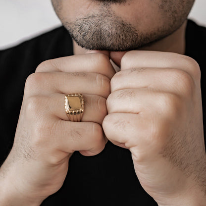 Round Signet Ring Men Stainless Steel