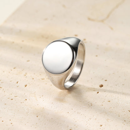 Round Signet Ring Men Stainless Steel