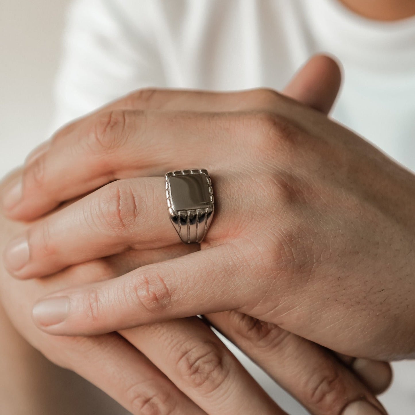 Round Signet Ring Men Stainless Steel