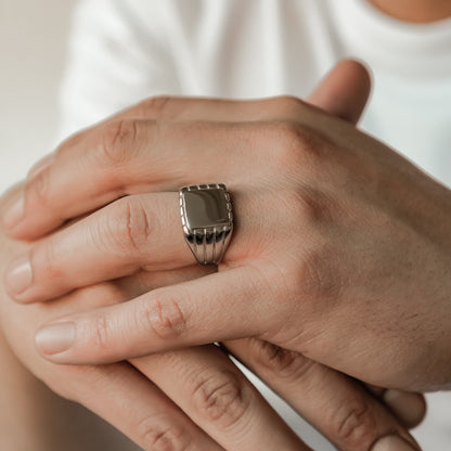 Engraved Square Signet Ring Men Stainless Steel