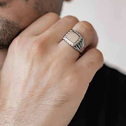 Engraved Square Signet Ring Men Stainless Steel