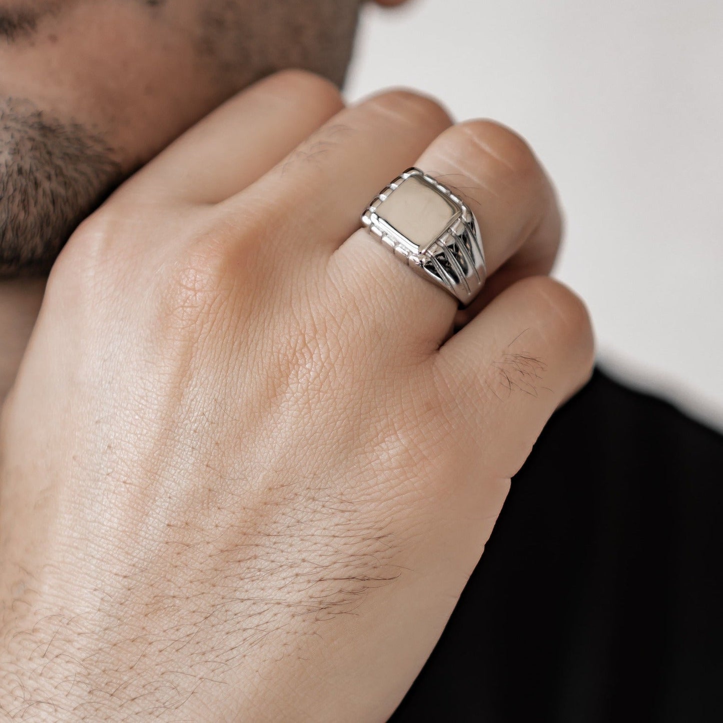 Round Signet Ring Men Stainless Steel