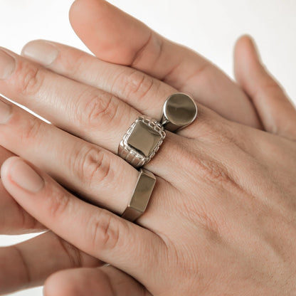 Round Signet Ring Men Stainless Steel