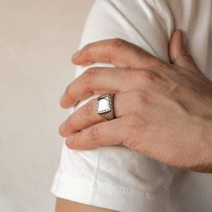 Round Signet Ring Men Stainless Steel