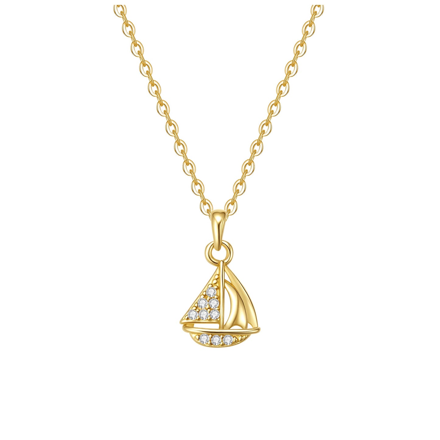 Sailboat Sparkle Pendant Necklace Sterling Silver