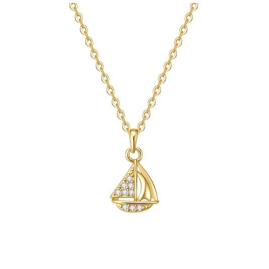 Sailboat Sparkle Pendant Necklace Sterling Silver