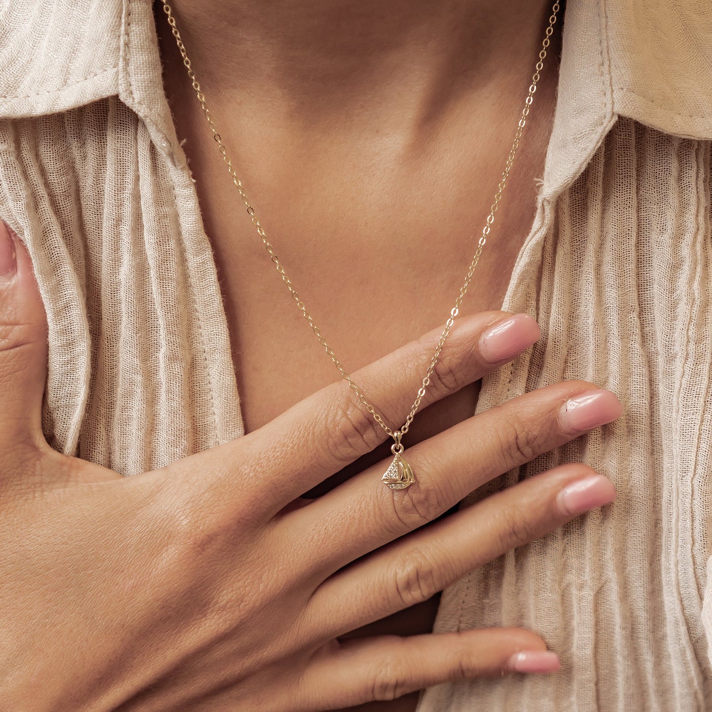 Sailboat Sparkle Pendant Necklace Sterling Silver