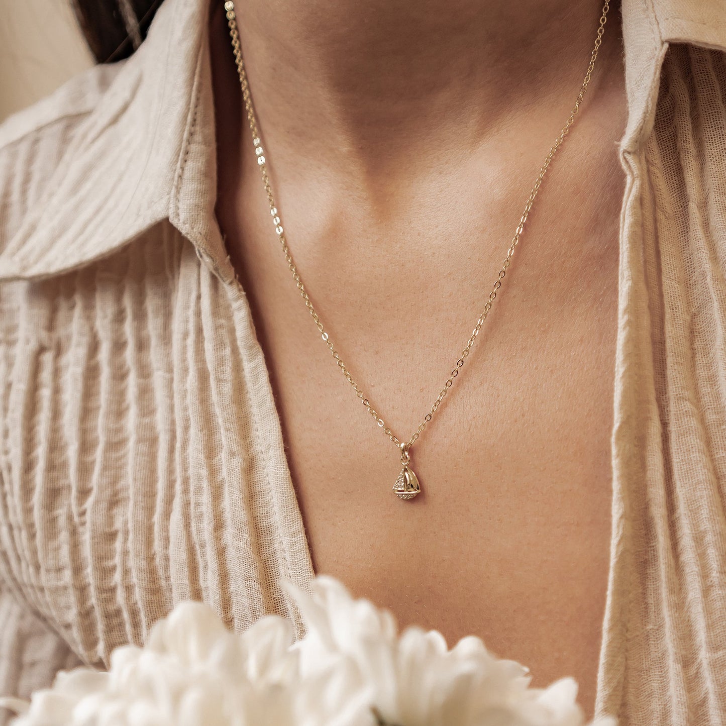 Sailboat Sparkle Pendant Necklace Sterling Silver