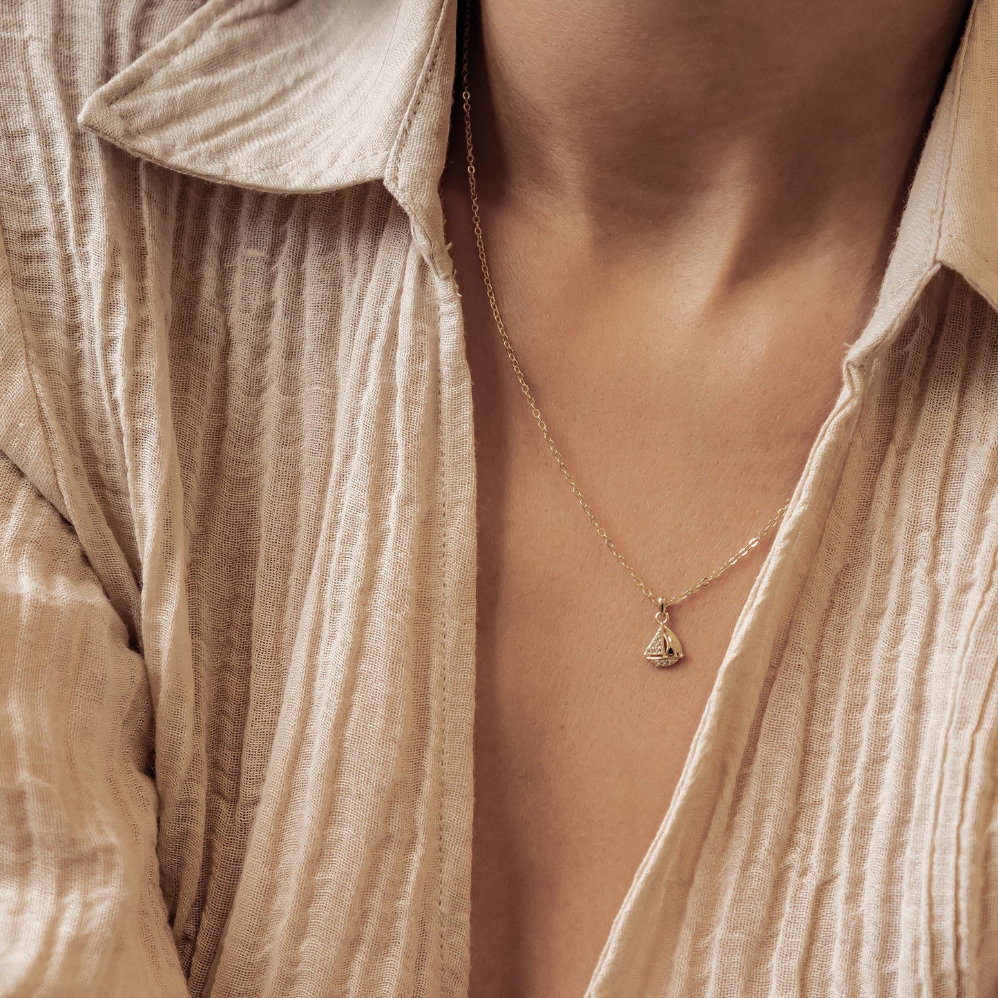 Sailboat Sparkle Pendant Necklace Sterling Silver