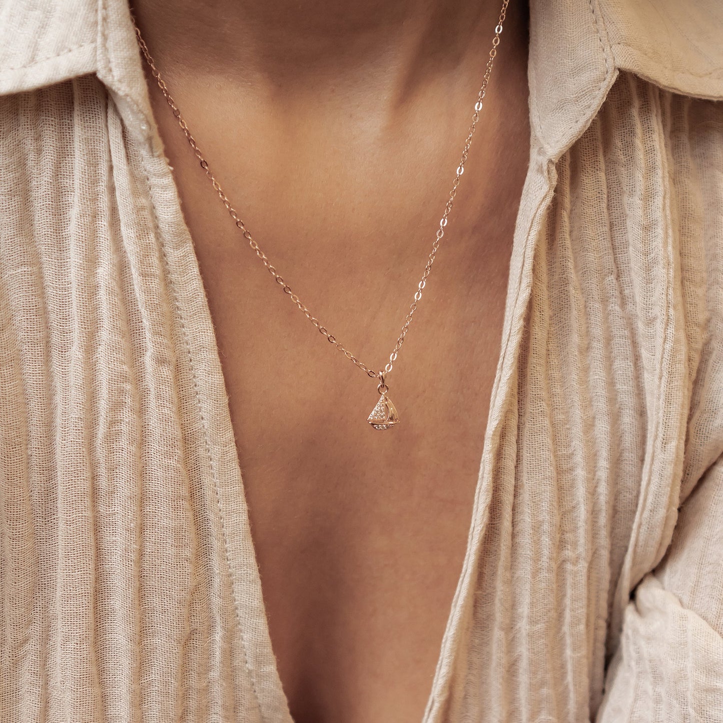 Sailboat Sparkle Pendant Necklace Sterling Silver