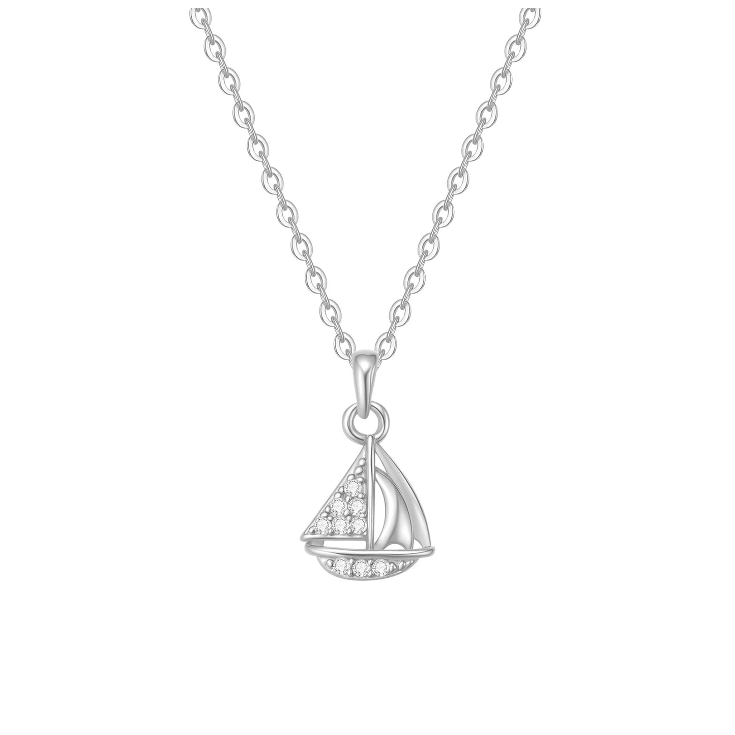 Sailboat Sparkle Pendant Necklace Sterling Silver