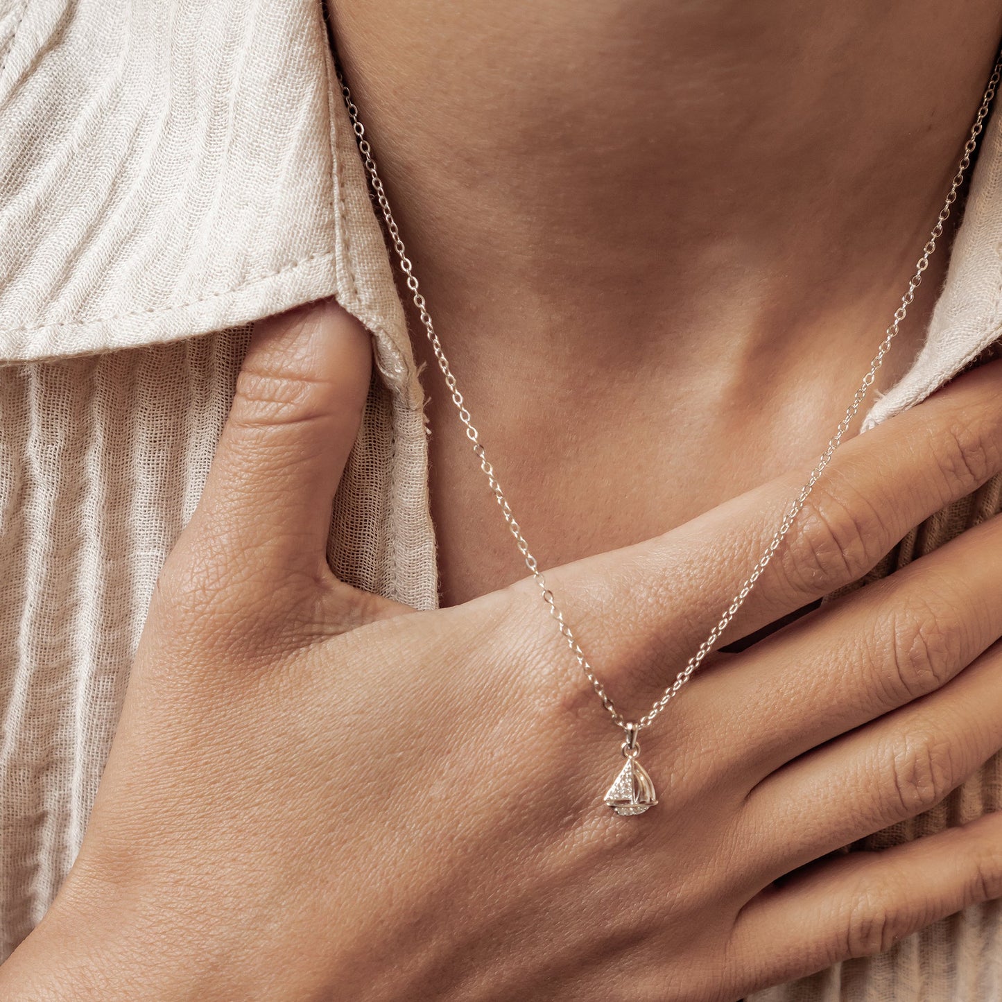 Sailboat Sparkle Pendant Necklace Sterling Silver