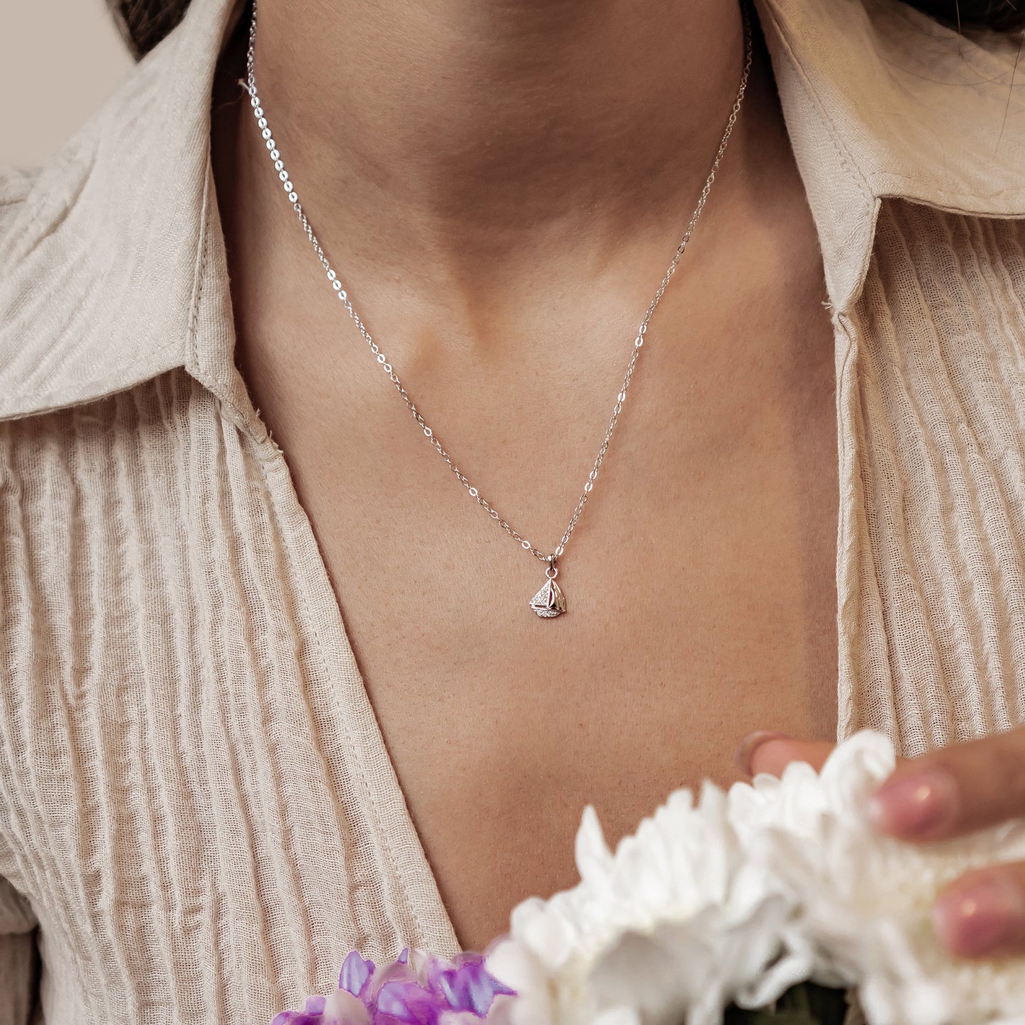 Sailboat Sparkle Pendant Necklace Sterling Silver