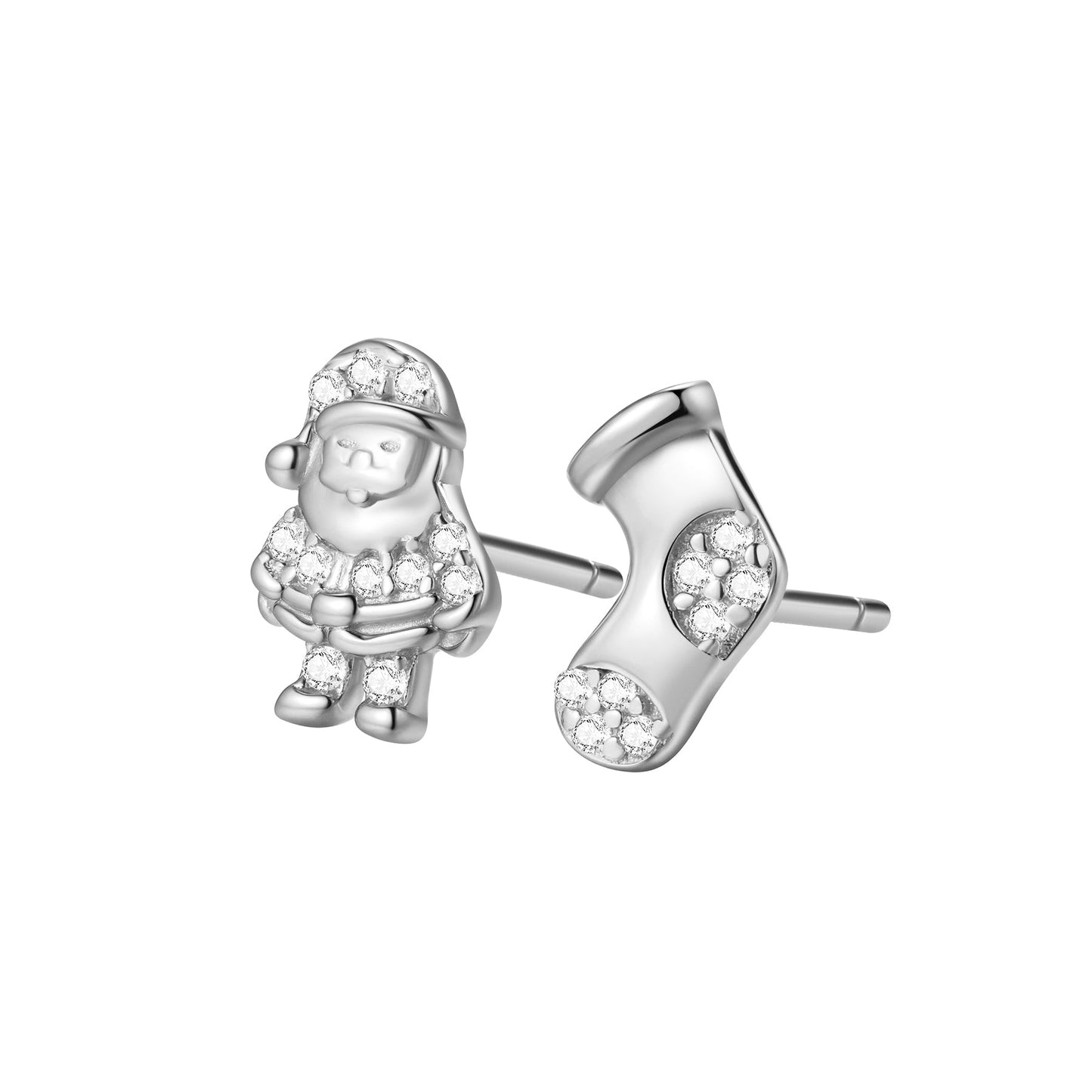 Santa & Christmas Stocking Stud Earrings Sterling Silver