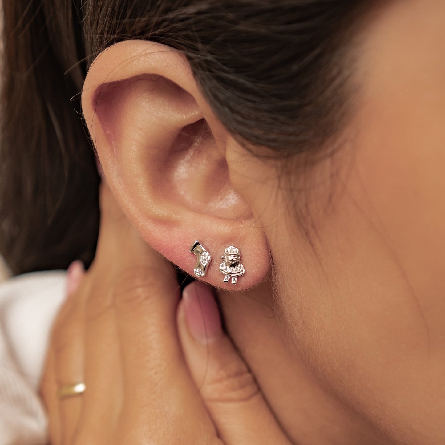 Santa & Christmas Stocking Stud Earrings Sterling Silver