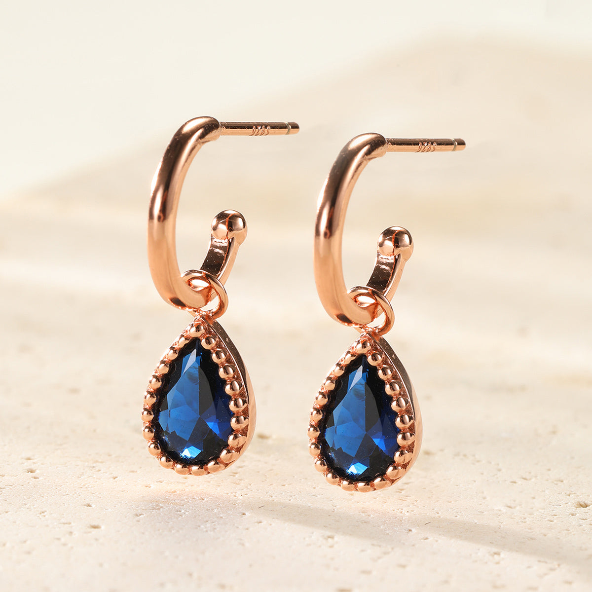 September Sapphire Birthstone Hoop Earrings Sterling Silver