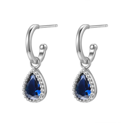September Sapphire Birthstone Hoop Earrings Sterling Silver