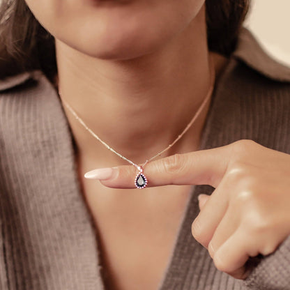 September Sapphire Birthstone Necklace Sterling Silver