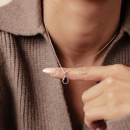 September Sapphire Birthstone Necklace Sterling Silver