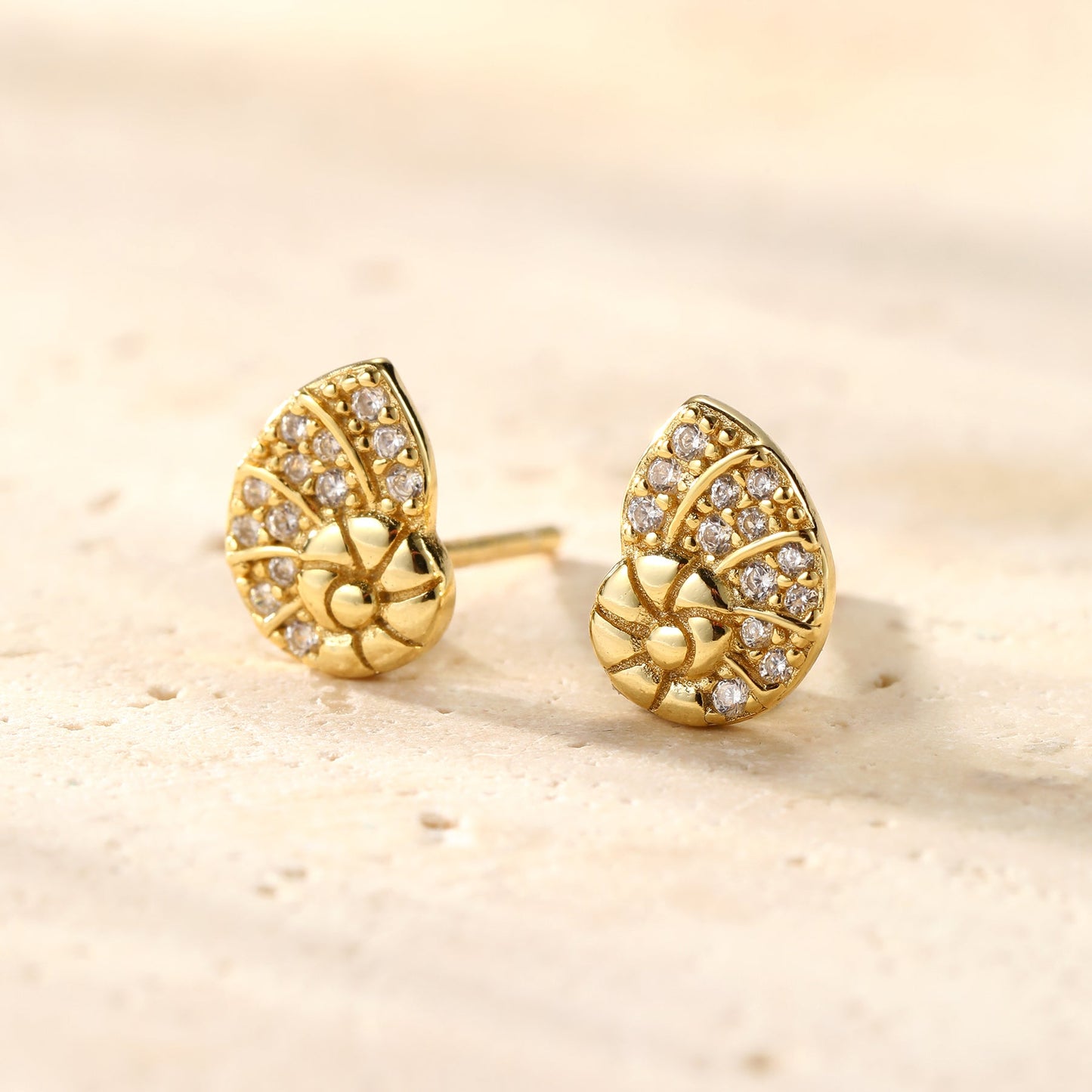 Shell Swirl Sparkle Stud Earrings Sterling Silver