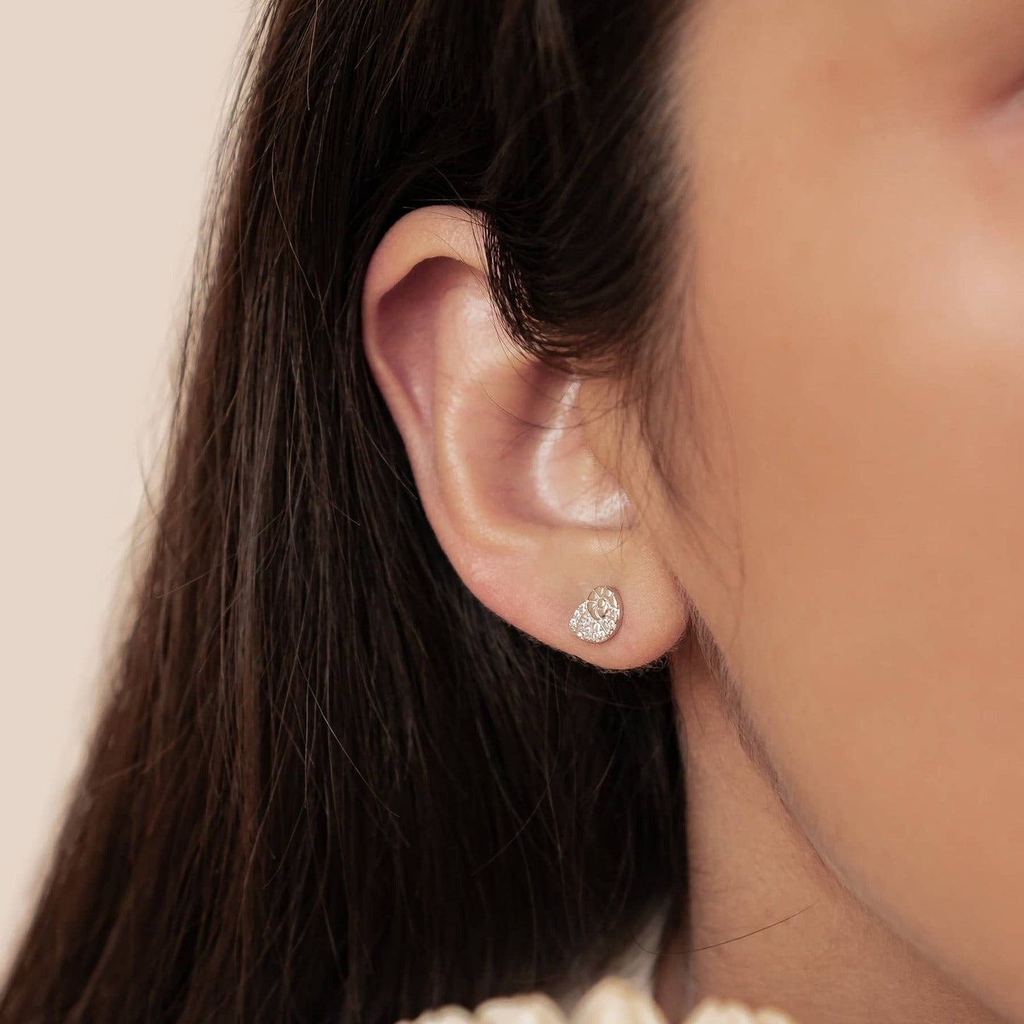 Shell Swirl Sparkle Stud Earrings Sterling Silver