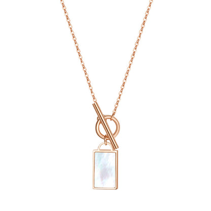 Shell Rectangle Pendant T-Bar Chain Necklace Rose Gold
