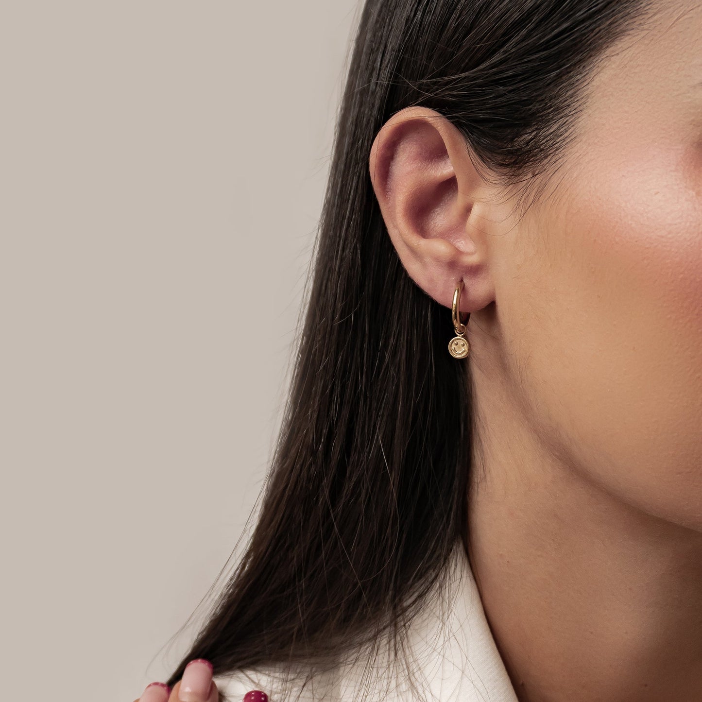 Smiley Charm Hoop Earrings Waterproof