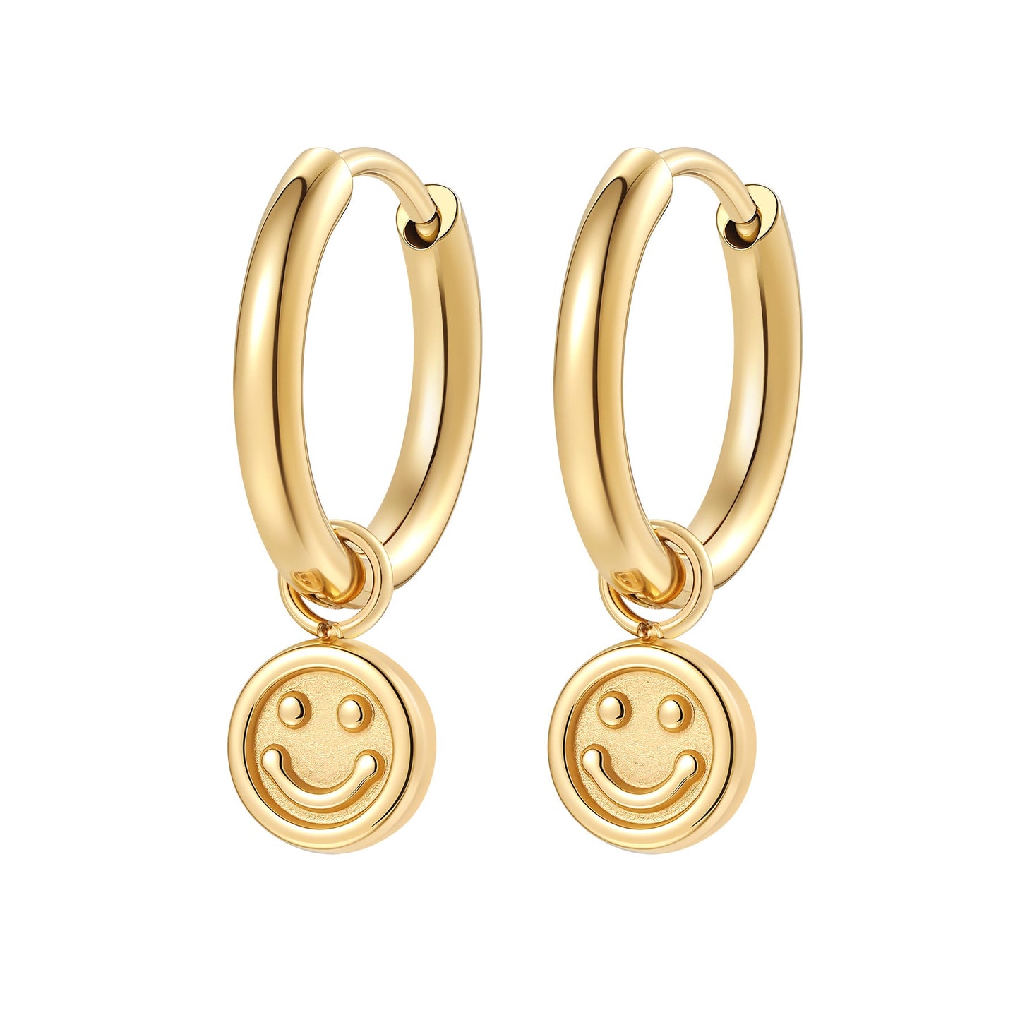 Smiley Charm Hoop Earrings Waterproof