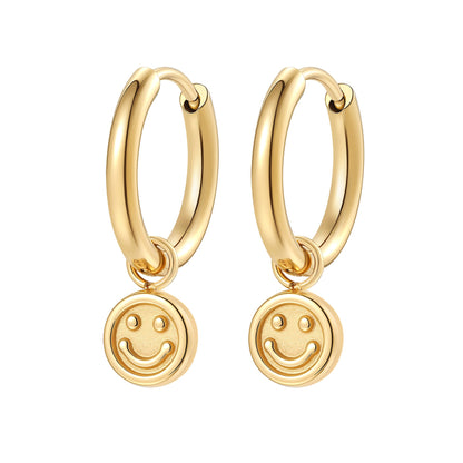 Smiley Charm Hoop Earrings Waterproof