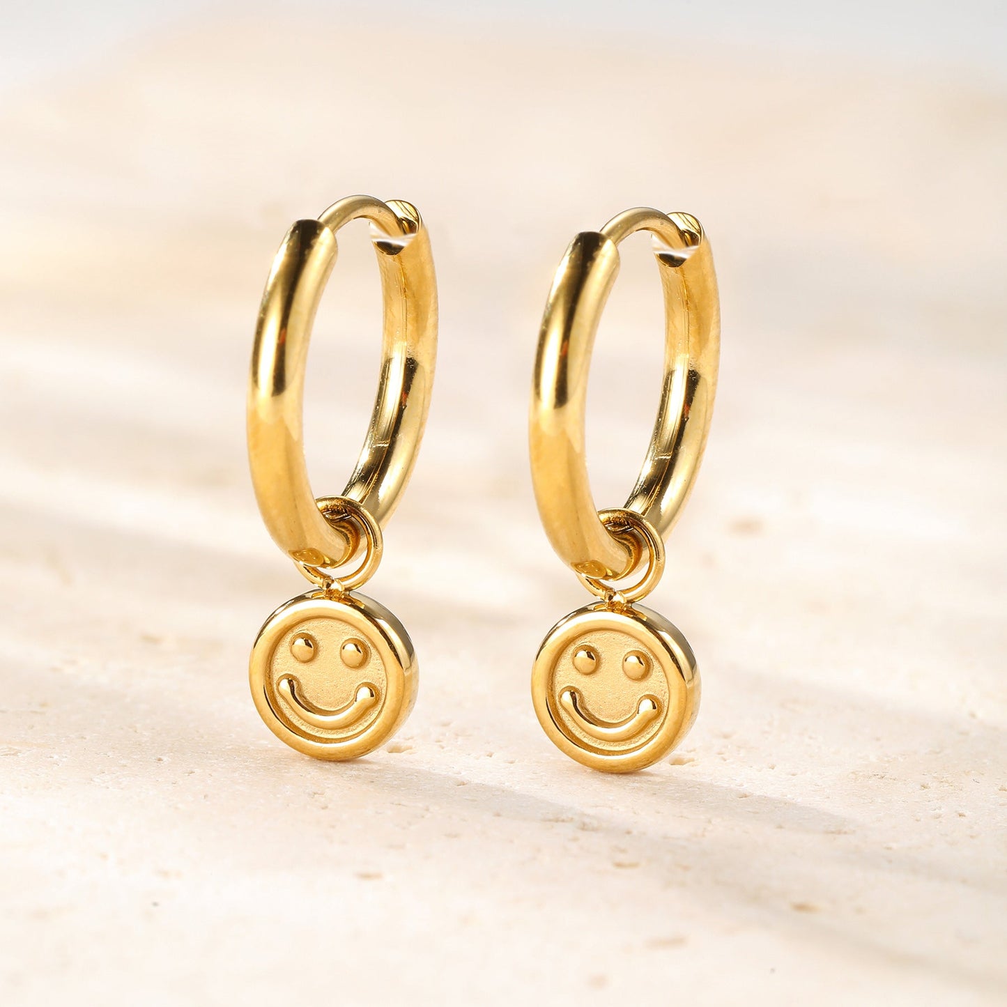 Smiley Charm Hoop Earrings Waterproof