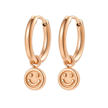 Smiley Charm Hoop Earrings Waterproof
