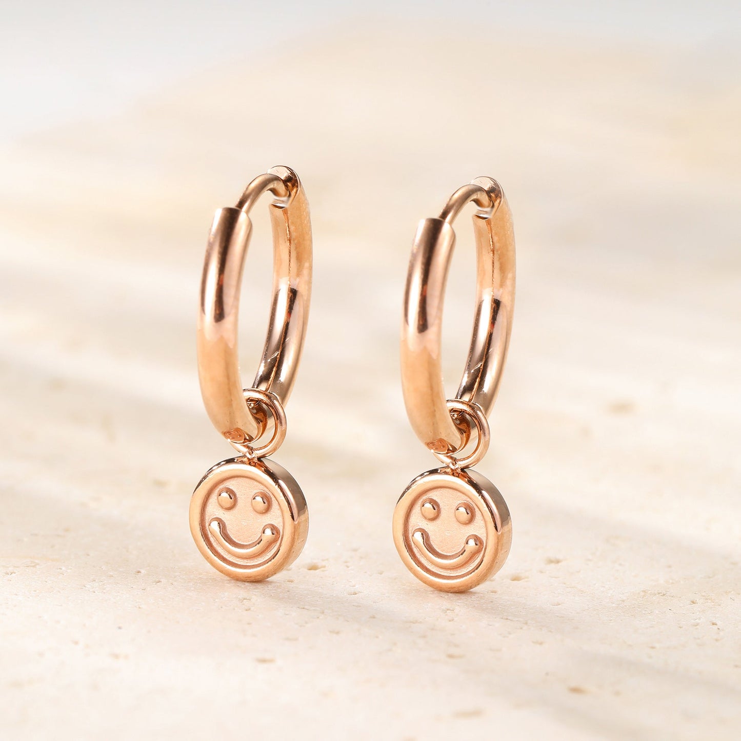 Smiley Charm Hoop Earrings Waterproof